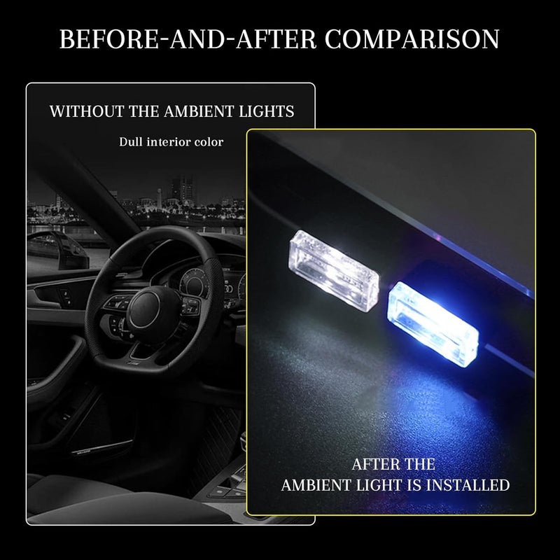 Hbxdeco 4 PCS USB LED Car Interior Atmosphere Lamp, Portable Mini Auto LED Decor Night Light, Plug-in USB Interface Ambient Lighting Kit, Universal Car Interior Accessories(White+Blue) - Image 4